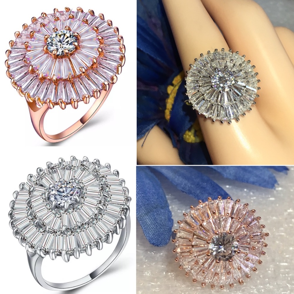 Flashy Baguette Paved Double Halo Cocktail Ring